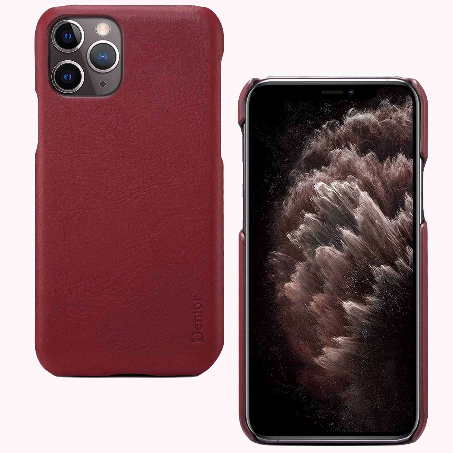 Denior Case for iPhone 11 Pro Max 6.5 inches, Elegant High-Grade Genuine Leather Back Case Stylish Vintage Premium Cowhide Cover Slim Thin Hard Phone Case Rugged Bumper Shell Shockproof, Red
