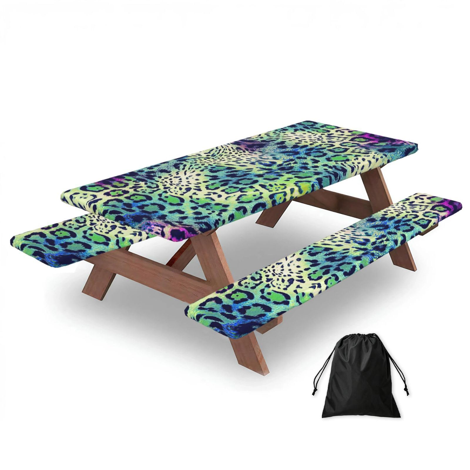 AYYQWE Green Leopard Print Picnic Table Bench Cover Outdoor Garden Party Decor Daily Accessory Gift