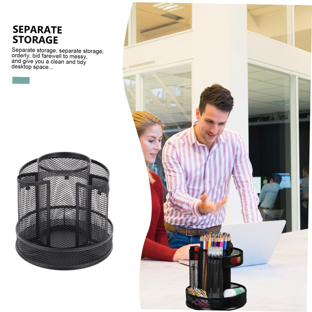 HOMSFOU Portapenne Girevole in Ferro Premium Rotante Organizer Scrivania Multi-scomparti per Penne Pennelli e Accessori Portaoggetti Ufficio e Casa Nero