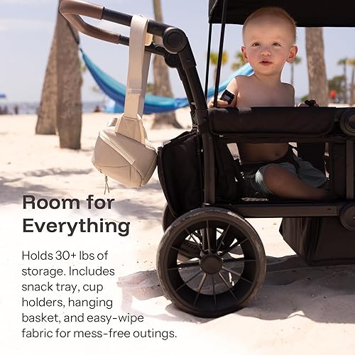 Miniatura 6 de HARPPA Cochecito todo terreno para 2 niños, plegable para exteriores y playa, con toldo extraíble, asa ajustable para empujar y jalar, espacio para