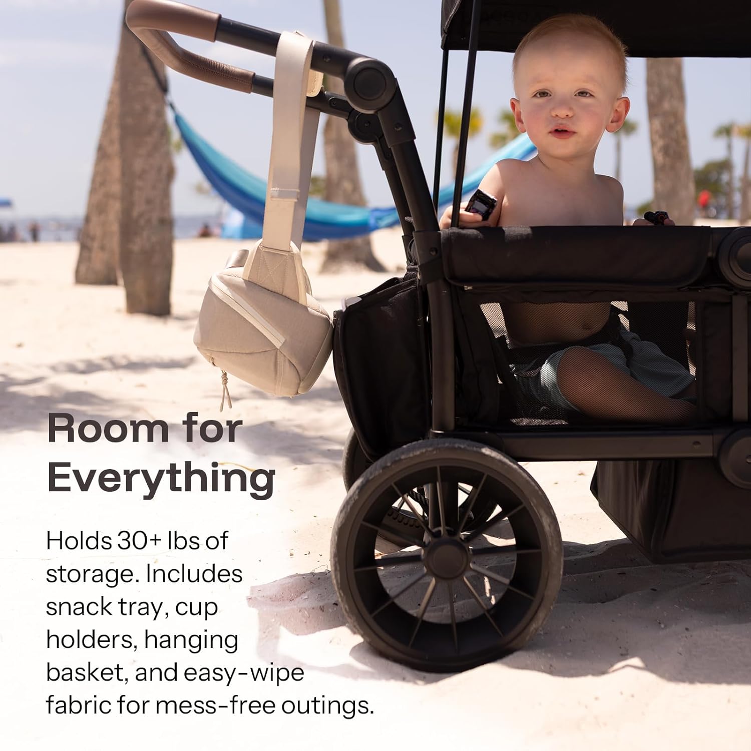 HARPPA All-Terrain Wagon Stroller for 2 Kids, Foldable Outdoor & Beach Stroller Wagon with Removable Canopy, Adjustable Push & Pull Handle, Footwell & Large Storage, Black
