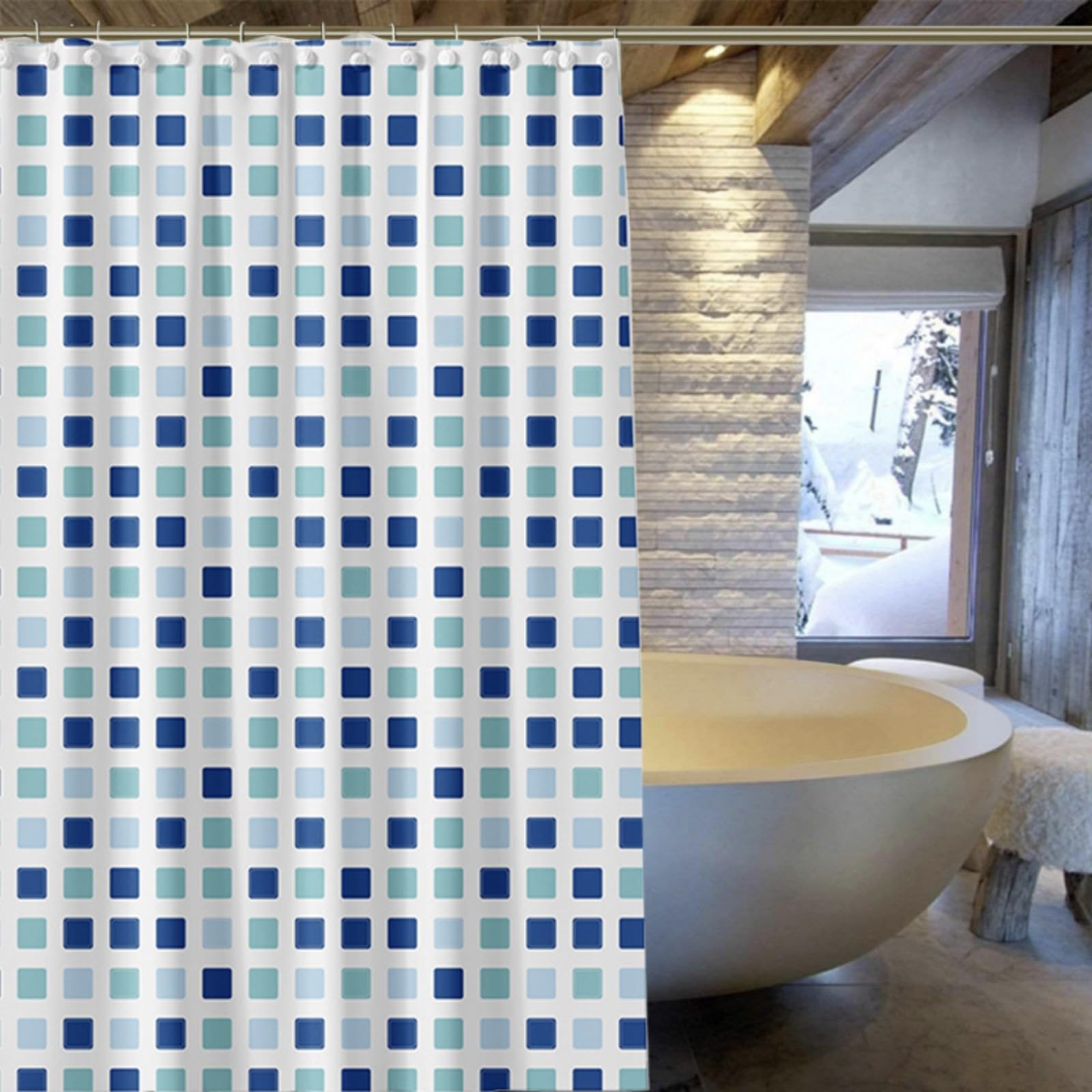 Rocky Green 180x180cm Waterproof & Mouldproof Shower Curtain - Thickened Machine Washable Bathroom Curtain, Shower Partition Curtain (Multi-Pattern Available) (Little blue squares,180 * 180CM)