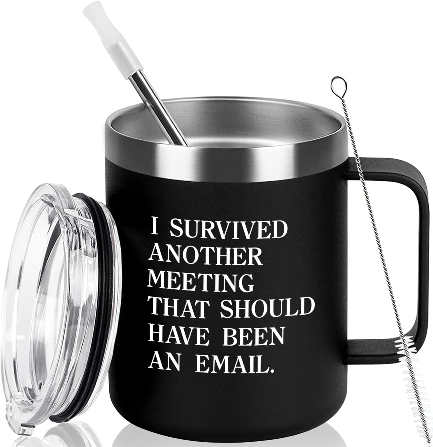 GtmileoI Survived Another Meeting That Should Have Been An Email Insulted Coffee Mug, Christmas Birthday Office Gag Gifts for Coworkers Boss Dad Men Friends, 12oz Stainless Steel Coffee Mug, Black