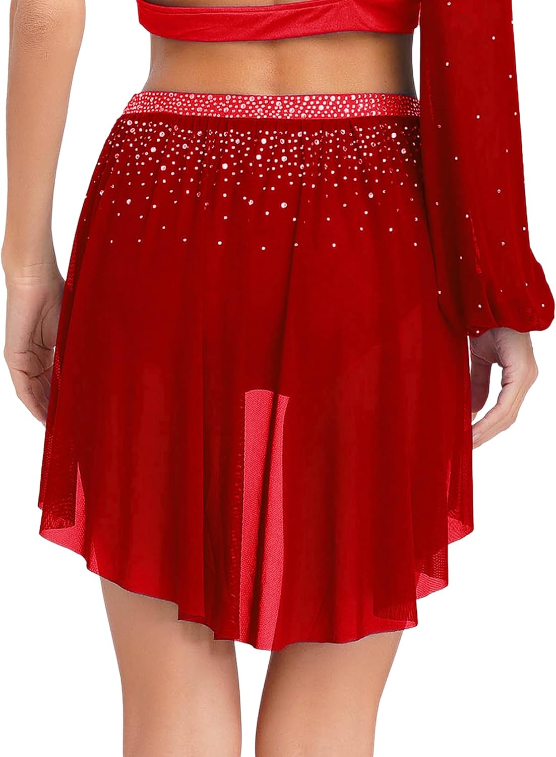 Women's Color Block Glitter Lyrical Ballet Dance Skirted Briefs Ruched Mesh Gymnastics Dance Shorts