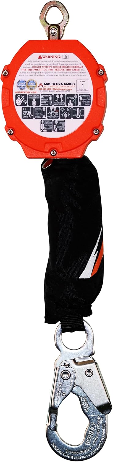 Malta Dynamics Pygmy Hog 11’ Web Self-Retracting Lifeline – ANSI & OSHA Compliant SRL Fall Protection and Safety Lanyard, Lightweight, Compact Design 3,600 lb. Gate Rated Steel Snap Hook Connector image 2