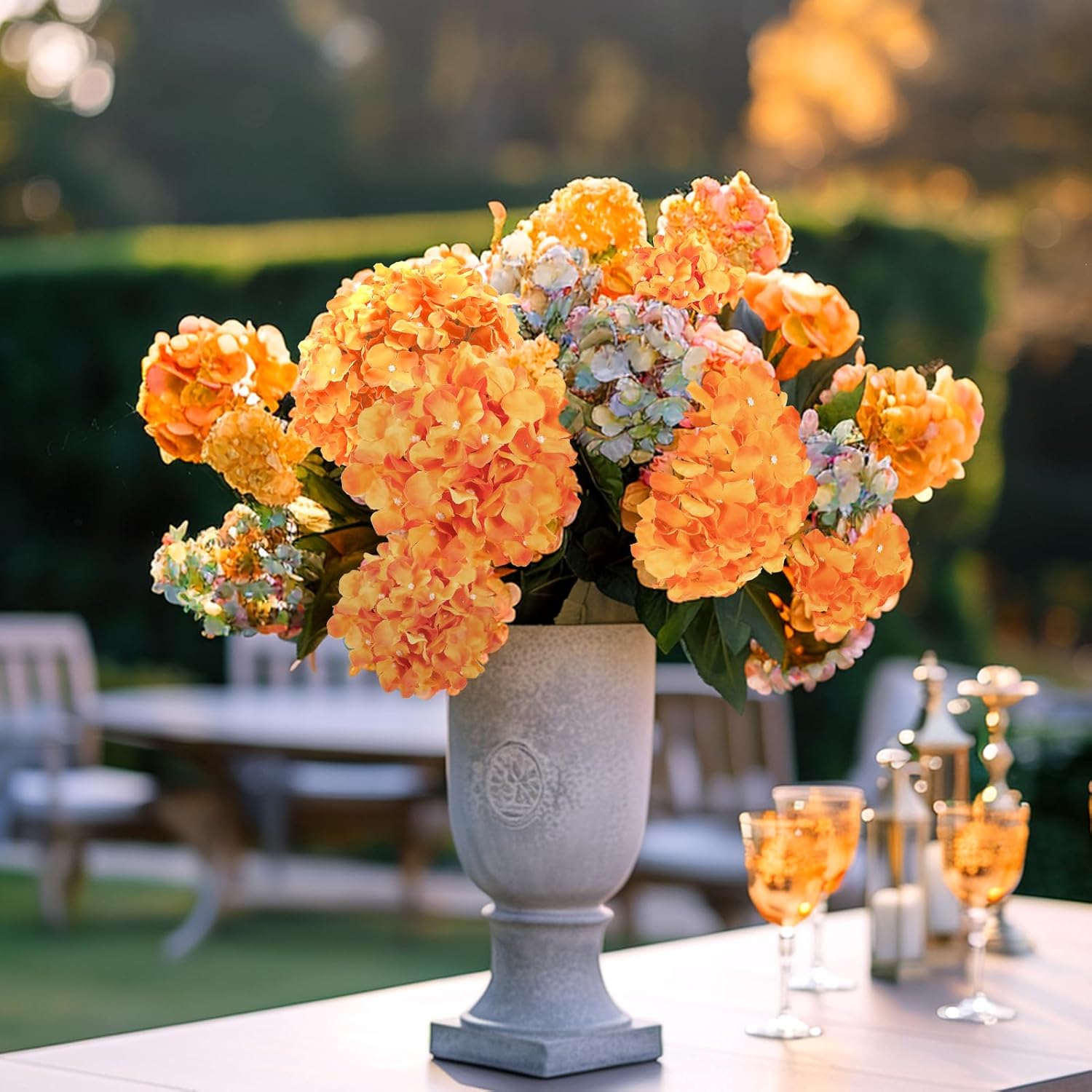 Auihiay 64 PCS Orange Hydrangea Flowers, Silk Hydrangea Artificial Flowers Heads with Stems, Artificial Hydrangea Flowers for Wedding Centerpieces, Home, Garden, Baby Shower Decoration