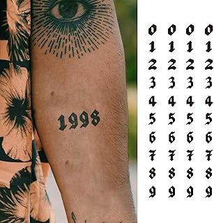 Old English Gothic Number Temporary Tattoos – Realistic Ink-Look Numbers for Dates & Events, Waterproof & Long Lasting Semi-Permanent Tattoos for 2 Weeks