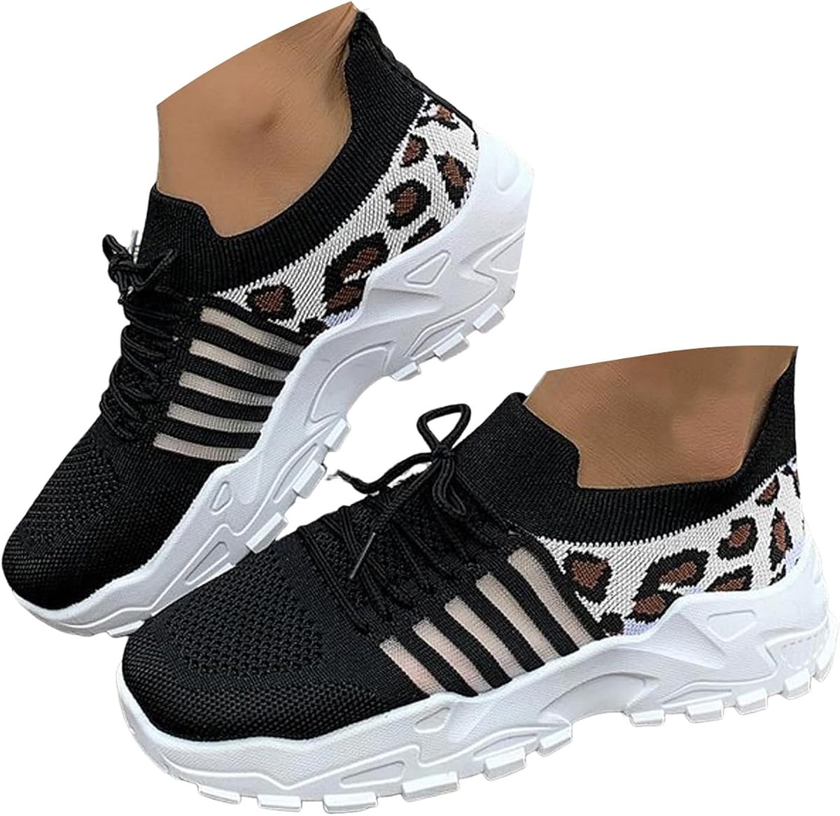 Zapatos para caminar para mujer, zapatillas casuales de malla con cordones, zapatillas de tenis para correr, zapatillas de tenis para mujer con estampado de leopardo, antideslizantes, cómodas, transpirables, para entrenamiento, gimnasio, deportes atléticos, para correr al aire libre, zapatillas de deporte de moda