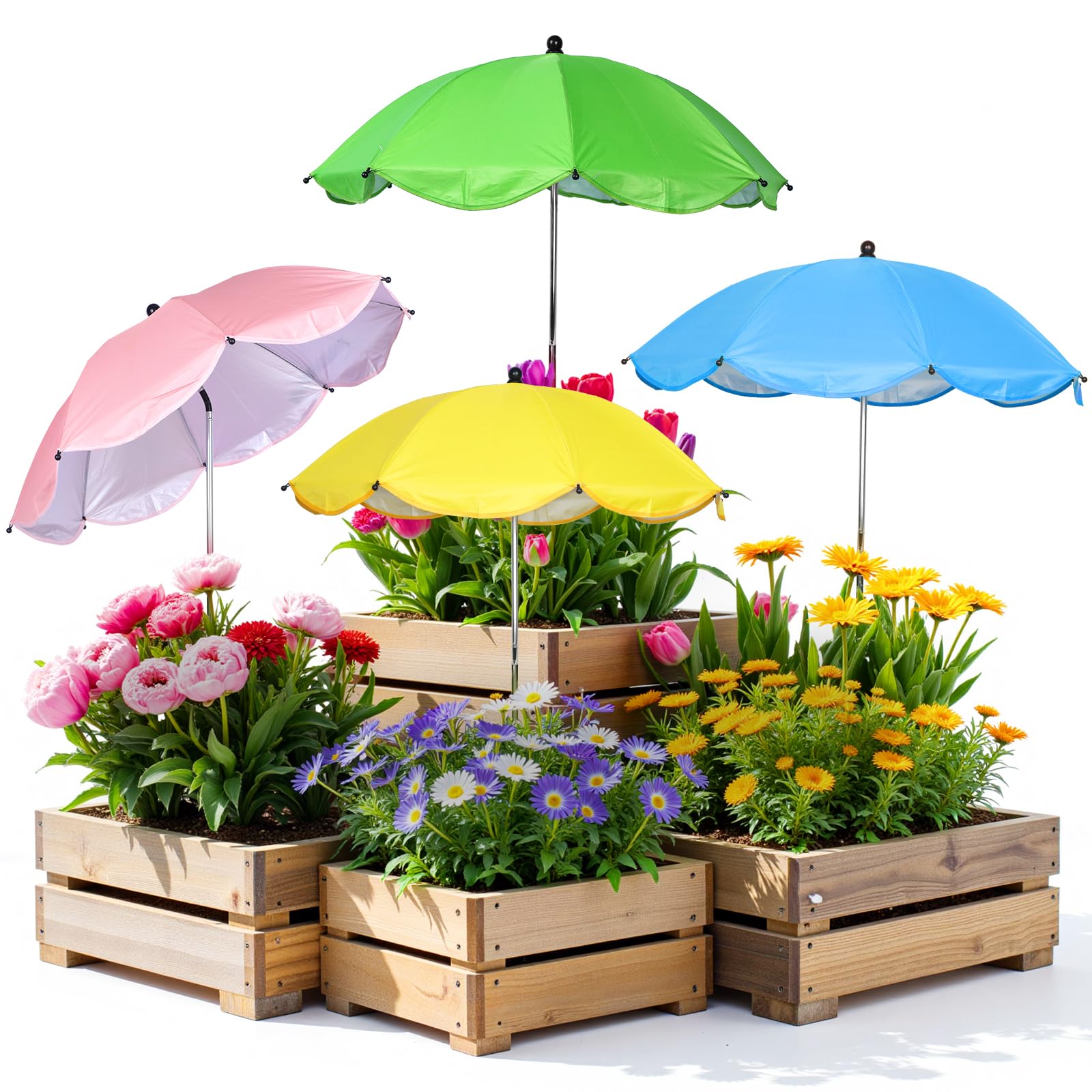 Lot de 4 parapluies pour plantes d'extérieur, parasol de jardin de 66 cm plus grand pour parterres de jardin, plantes en pot
