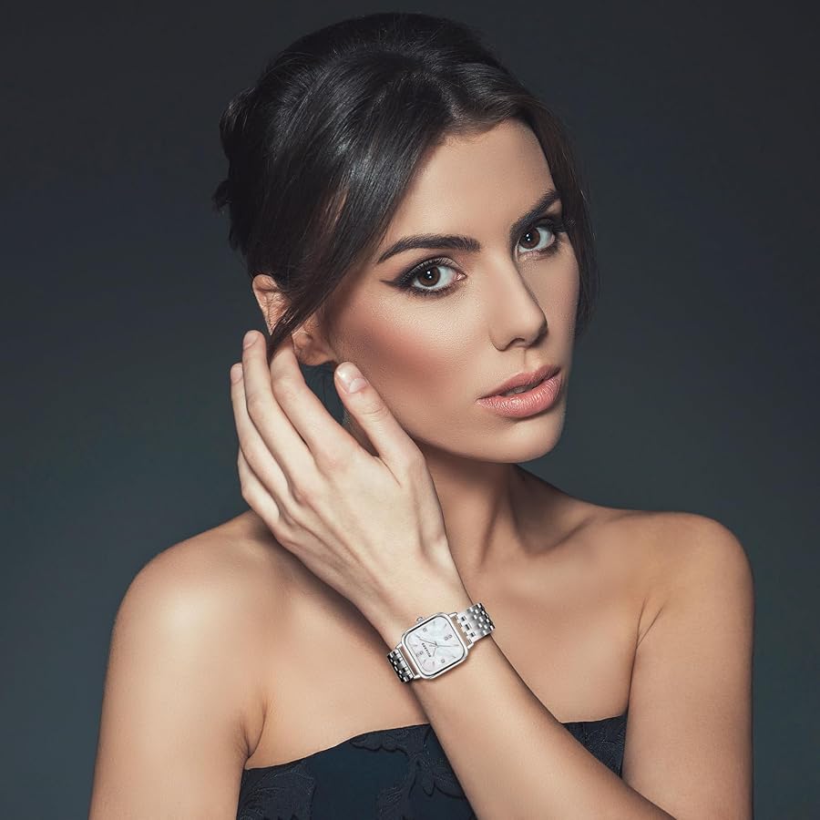 Silverora Orologi da donna con diamanti ovali: quadrante piccolo, analogico, al quarzo, con cinturino stretto, stile gotico, retrò, fiori, regali per le donne, argento e nero, Bracciale