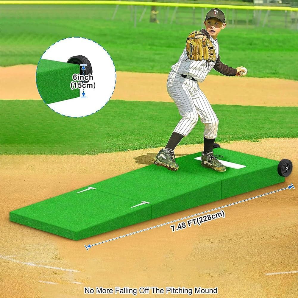 Baseball & Softball Pitching Trainers,Pitching Mounds for Baseball Pitchers,Baseball Accessories Pitcher's Mound w/Rubber & Wheels,for Indoor Outdoor