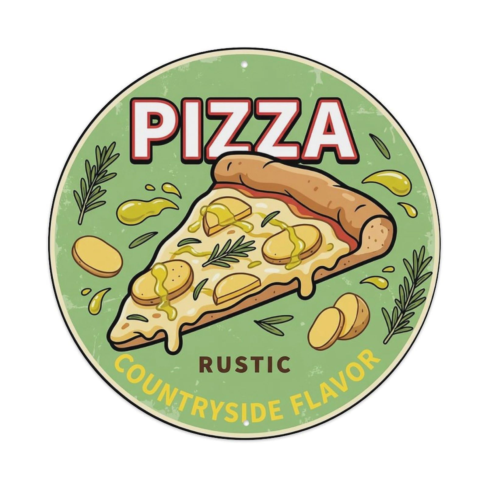Huiyhb 8X8inch(20X20cm) Vintage Pizza Slice Italian Traditional Cuisine Rosemary Metal Tin Sign