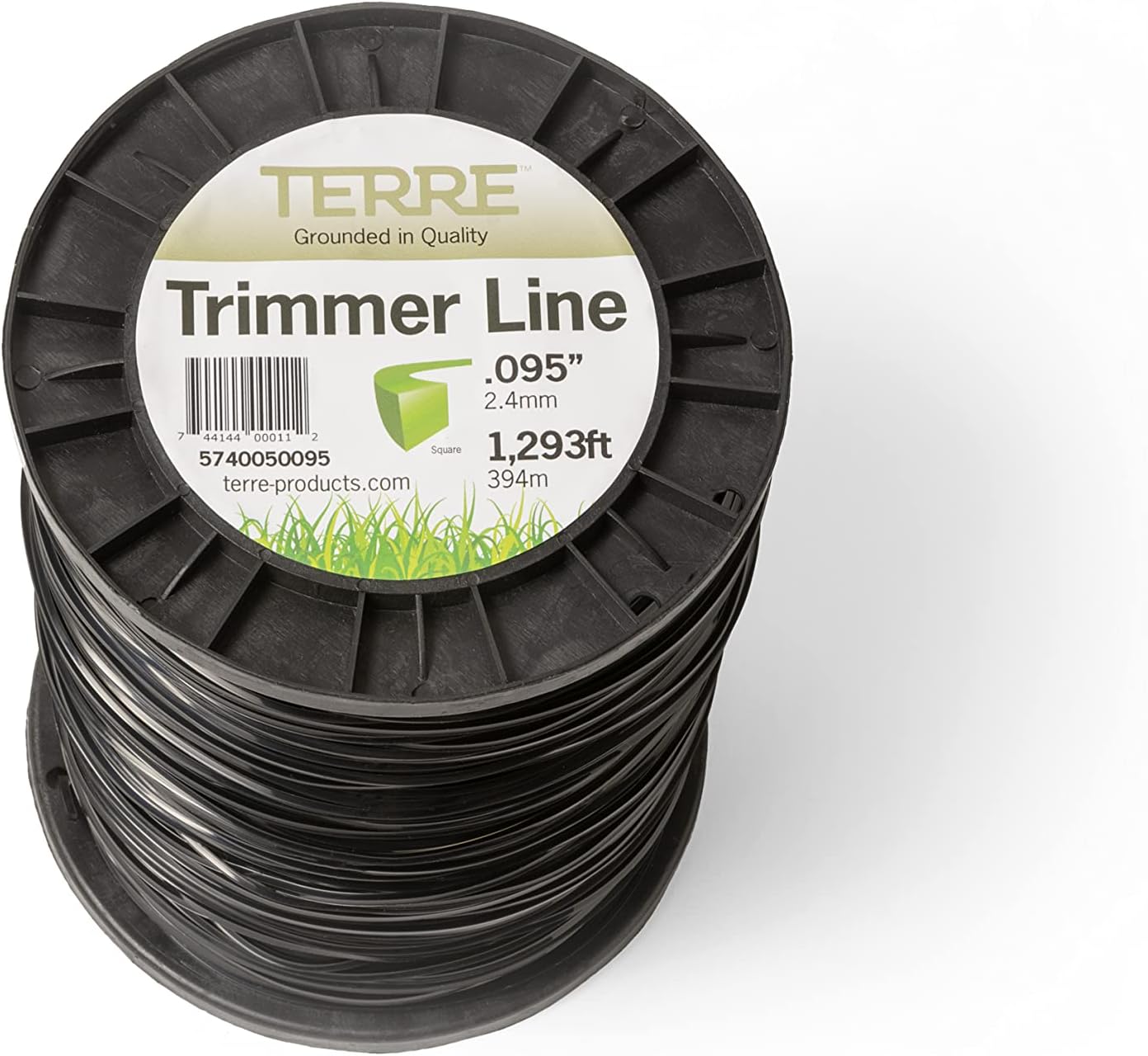 Terre Products - Commercial Grade 095 Trimmer Line Square, 5 lb. Quality Weed Wacker String, Spool Length 1293 ft. or 394m, Weed Eater String Trimmer Line .095 in. or 2.4mm