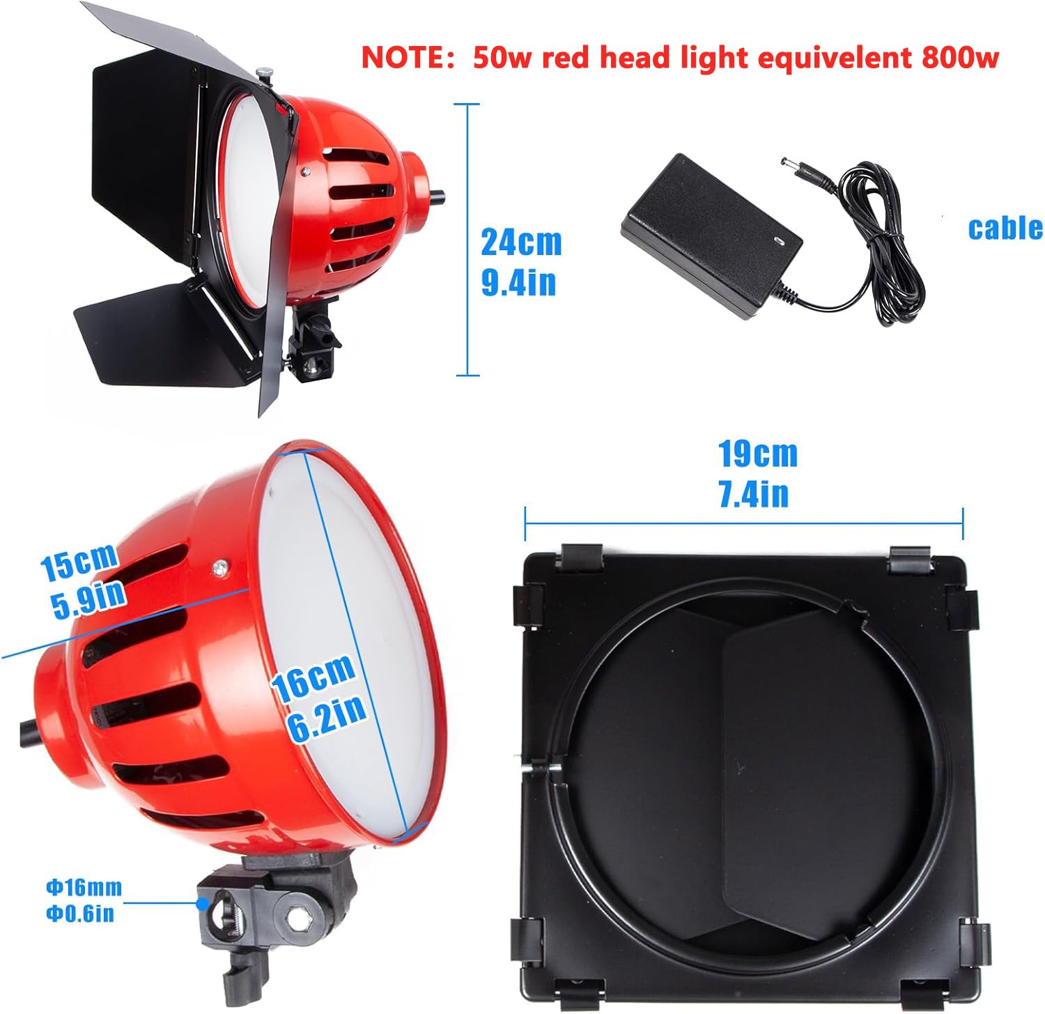 Projecteur Pro pour Studio Photo Vidéo Redhead Red Head Lampe Rouge Lumière 800W Mandarine Eclairage Continu Dimmer 3200K et 2m Trépieds pour Photographie Film Youtube Interviews