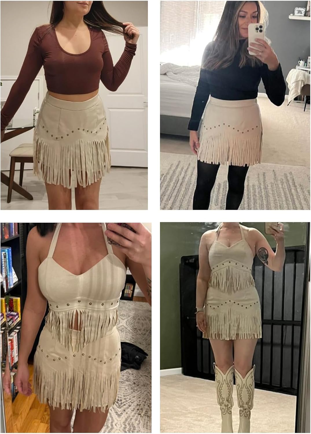 Western Skirts for Women Fringe Mini Faux Suede Cowgirl Skirt for Country Concert Rodeo Outfit Rave Festival