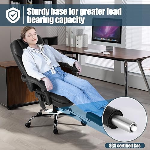 Miniatura 8 de Silla de oficina ejecutiva de cuero de 400 libras con diseño ergonómico y función reclinable, cómoda silla de escritorio para computadora
