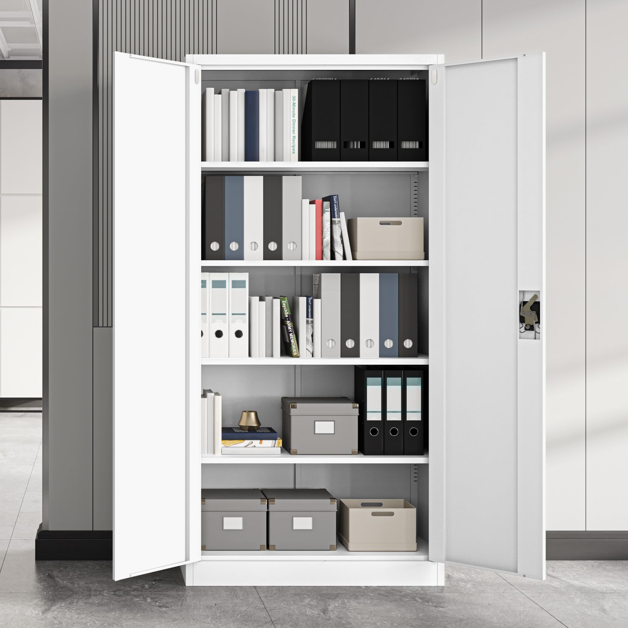 Jan Nowak Metallschrank Jan 185 x 90 x 40 cm - Metall Aktenschrank Abschließbar mit 2 Türen, Mehrzweckschrank mit 5 Ebenen, Büroschrank aus Stahlschrank mit Pulverbeschichtung - Weiß