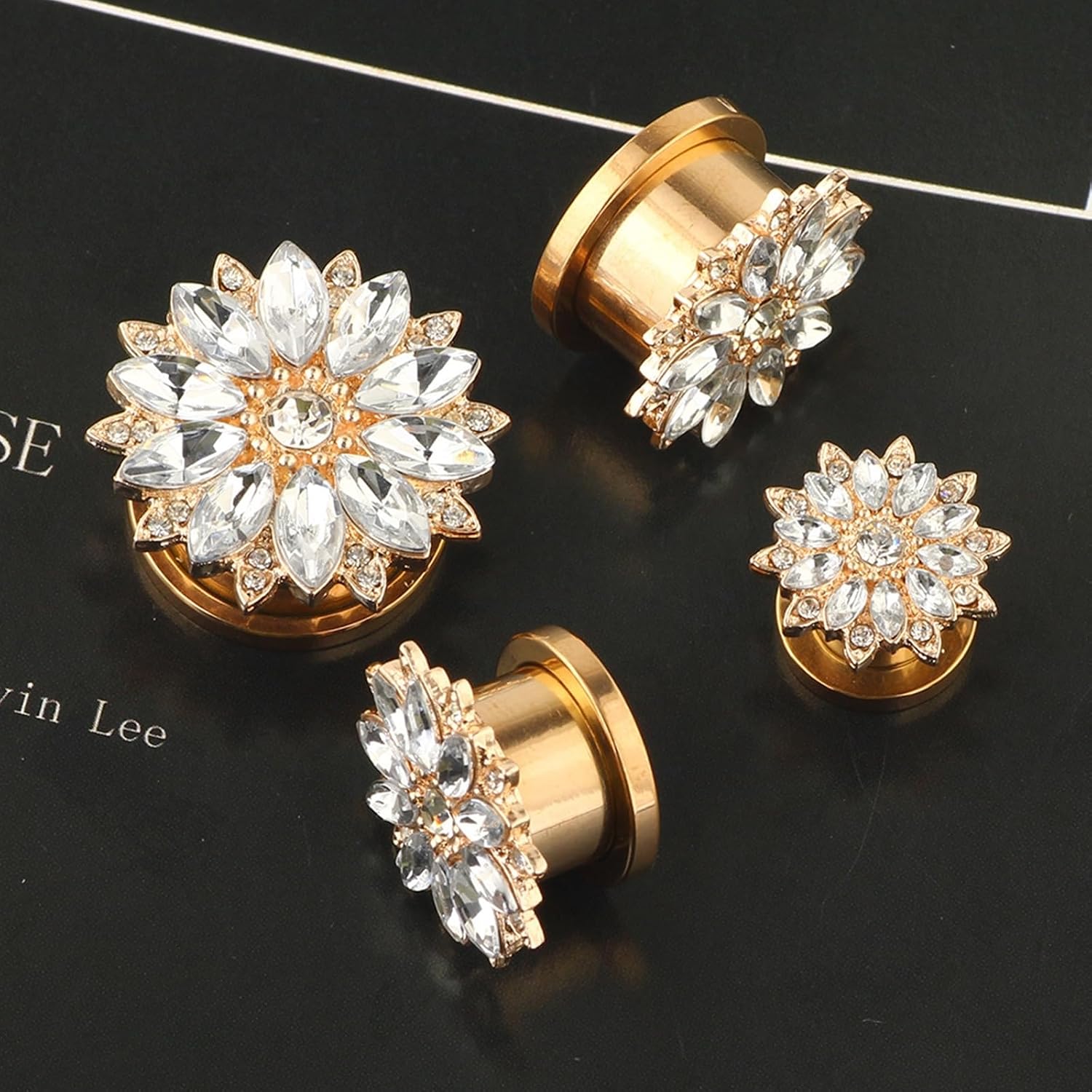 Tunnels Gauges, 2PCS Stainless Steel Tunnel Set Flower with Cubic Zirconia Ear Gauges 00G Ear Piercing Jewelry