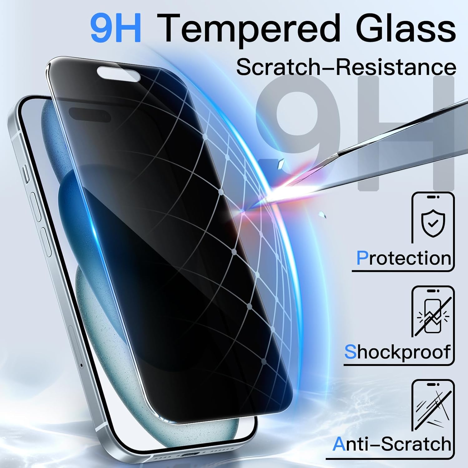 JETech 360 Degree Privacy Screen Protector for iPhone 15 Plus 6.7-Inch, 4-Way Anti-Spy Tempered Glass Film with Easy Installation Tool, 2-Pack