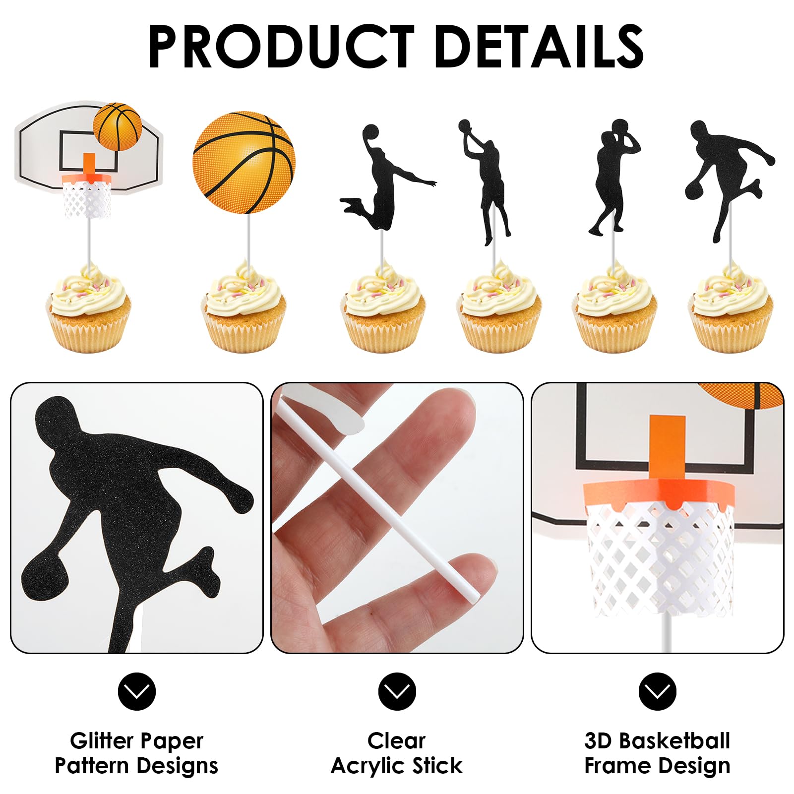 Lot de 19 décorations de gâteau de basket-ball avec baskets et étoiles dorées pour garçons et hommes