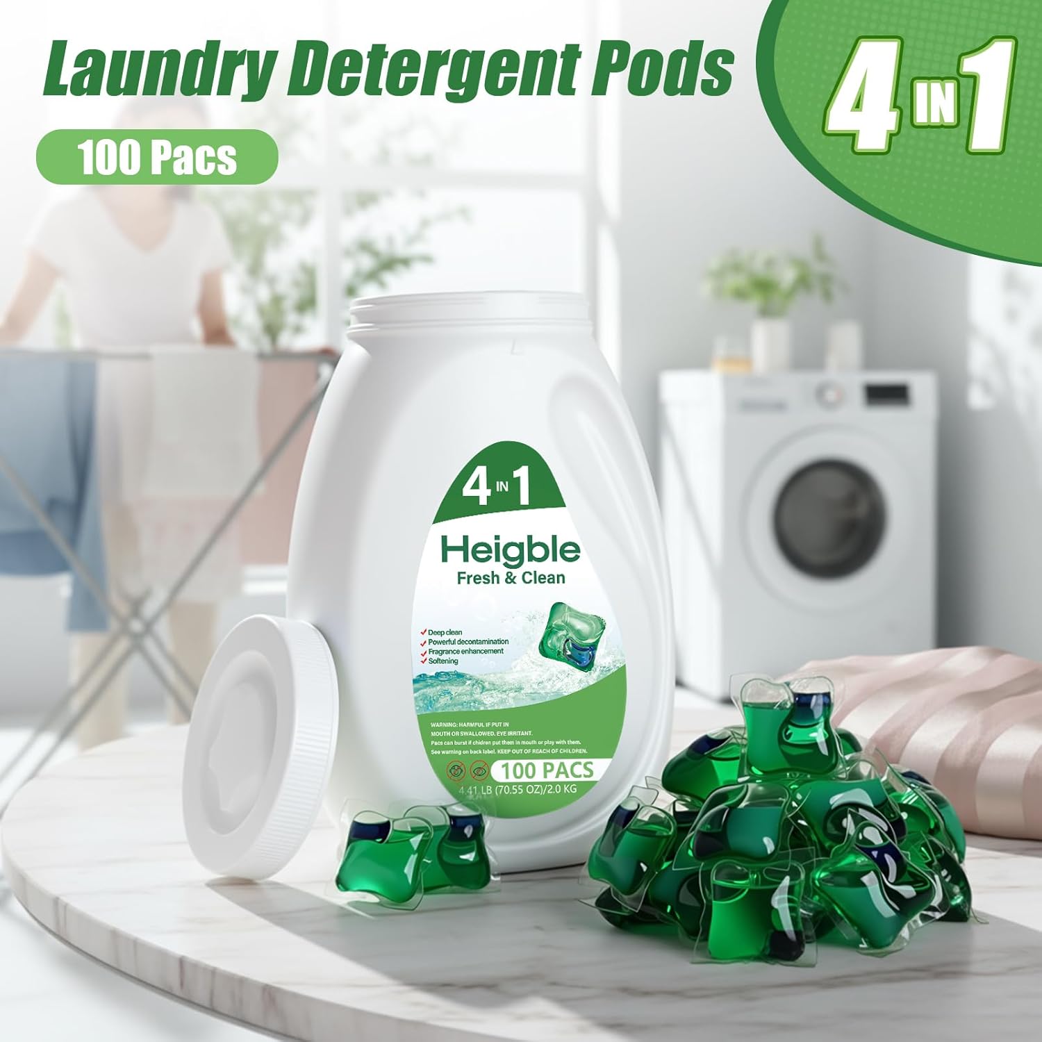 100 Count Concentrated Laundry Detergent Pods Bulk 4 in 1 Laundry Detergent Pods Remover Cleaning Fragrance Enhancement Softening - Image 6