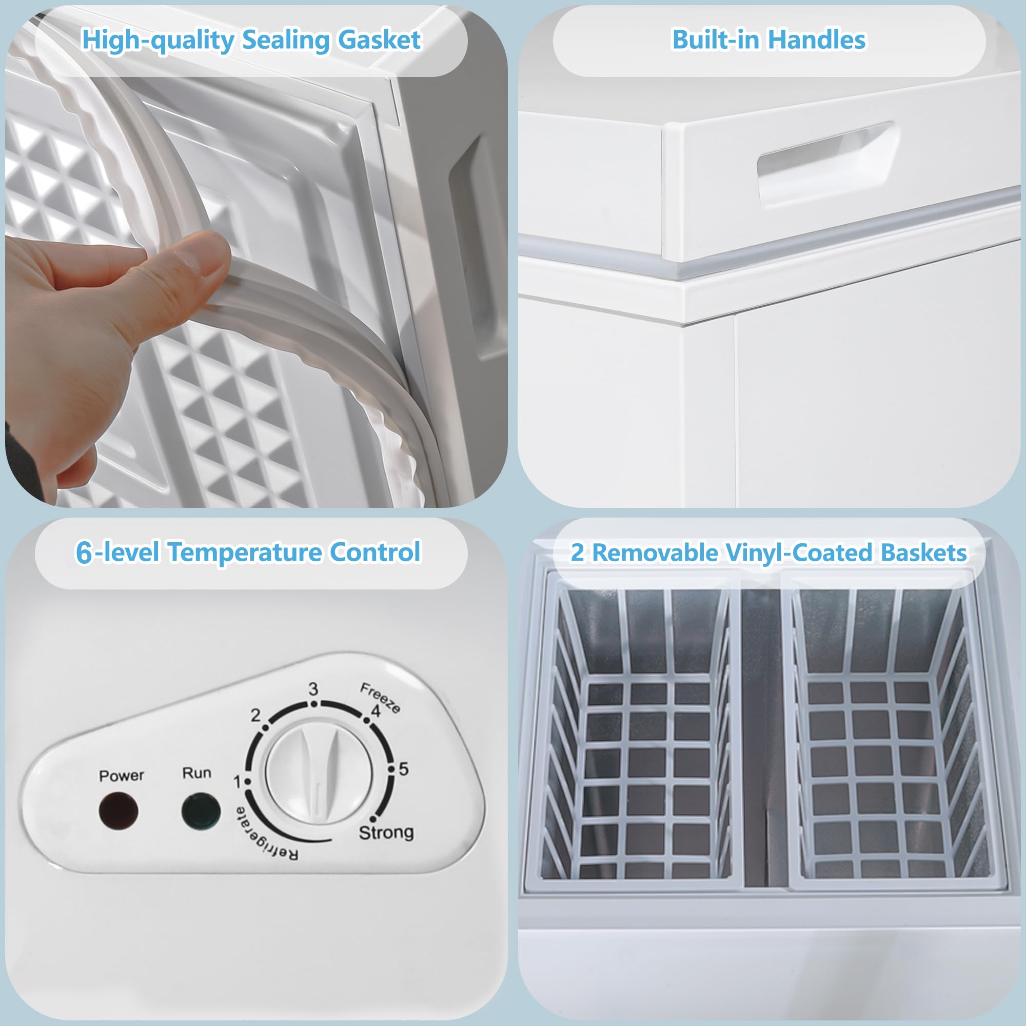 Chest Freezer 5.0 Cu.Ft Deep Freezer With 2 Removable Basket Small Freezer, Adjustable 6 Thermostat,Free-Standing Top Door, Energy Saving, Quiet Mini Freezer For Home/Garage/Dorm, White on Fridge.com - View 4