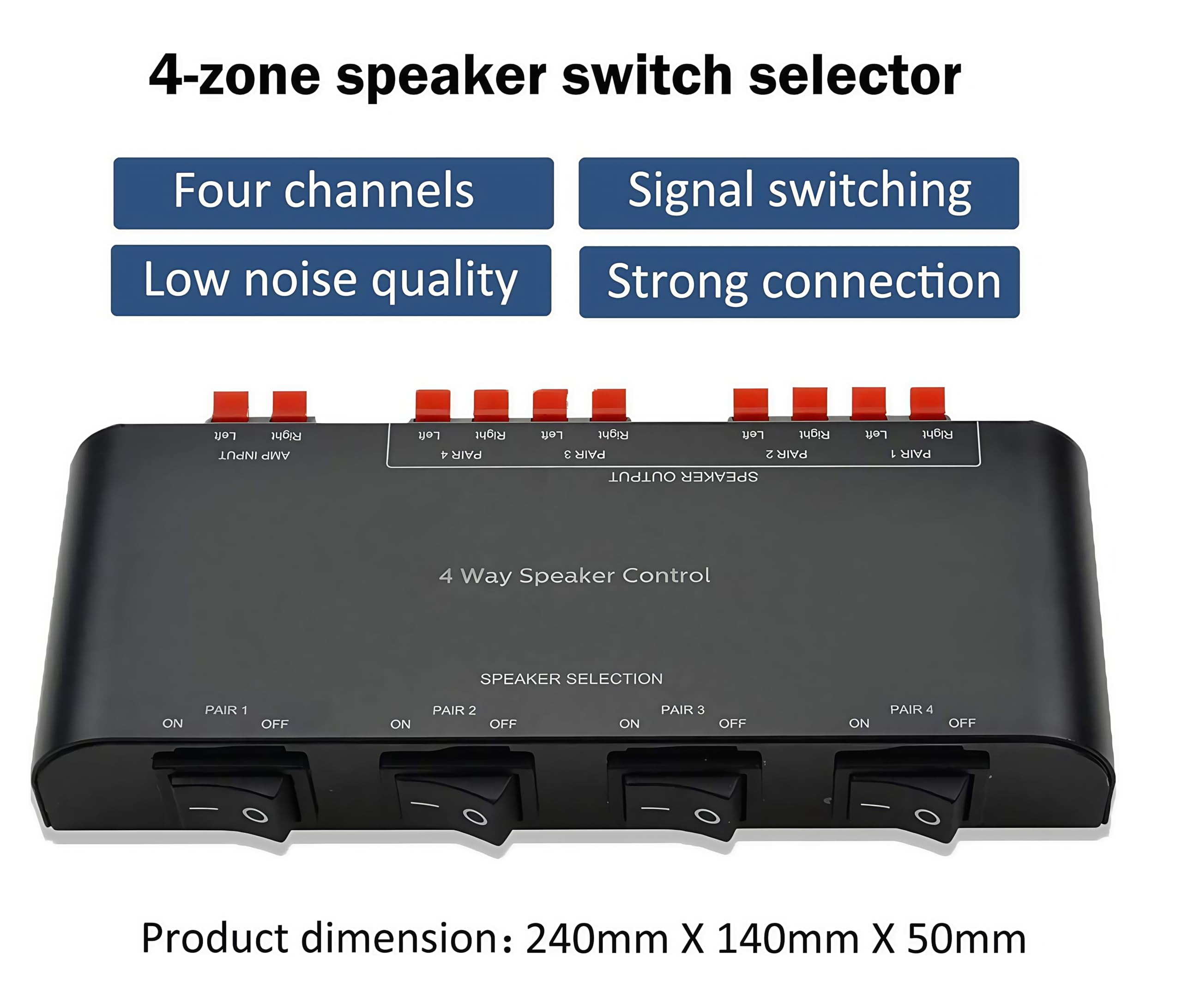 Selettore Switcher per 4 canali con morsettiera 200W RMS Max 100W commutabile, nero