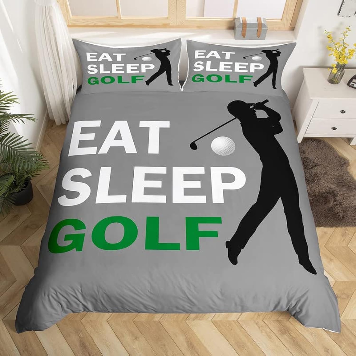 Homemissing Double Size Golf Duvet Cover Boys Girls Golf Sports Bedding Set For Kids Women Men Ultra Soft Golf Lover Comforter Cover Set Gray Bedspread Cover Bedclothes Zipper