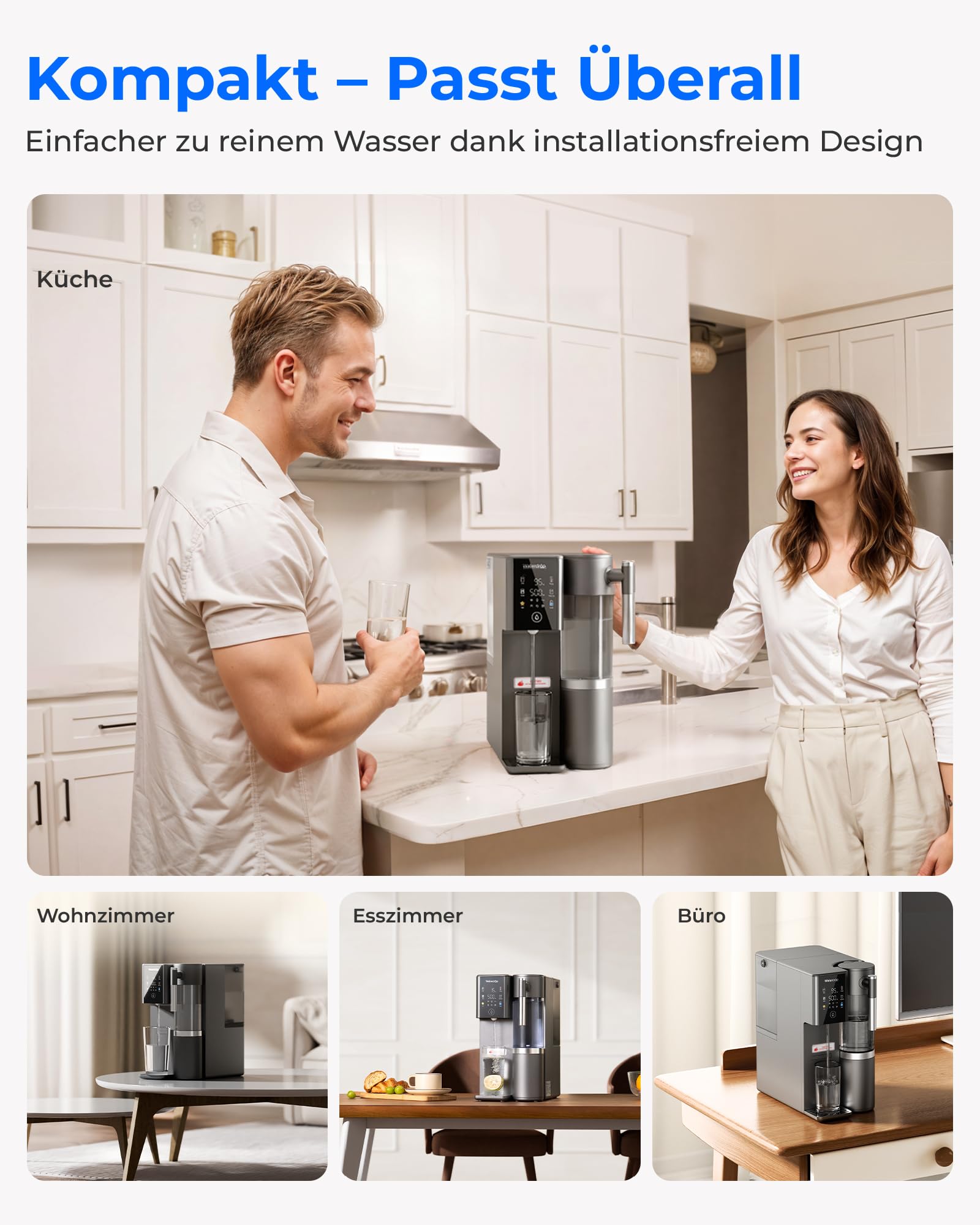 [Mineralisiert] Waterdrop WD-A2G Auftisch-Umkehrosmoseanlage, Heiß- und Kalt-RO, Tragbarer Reinwassertank, Flaschenloser Wasserspender, 6 Temperaturen, 3:1 Rein-/Abwasser
