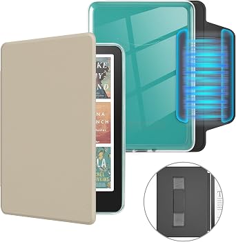 MOROCK Detachable Magnetic Case for 7" Kindle Paperwhite and Colorsoft Paperwhite Signature Edition12th Gen. 2024, Slim PU Leather and PC Clear Back Cover with Hand Strap,Auto Wake/Sleep, Oat Coffee