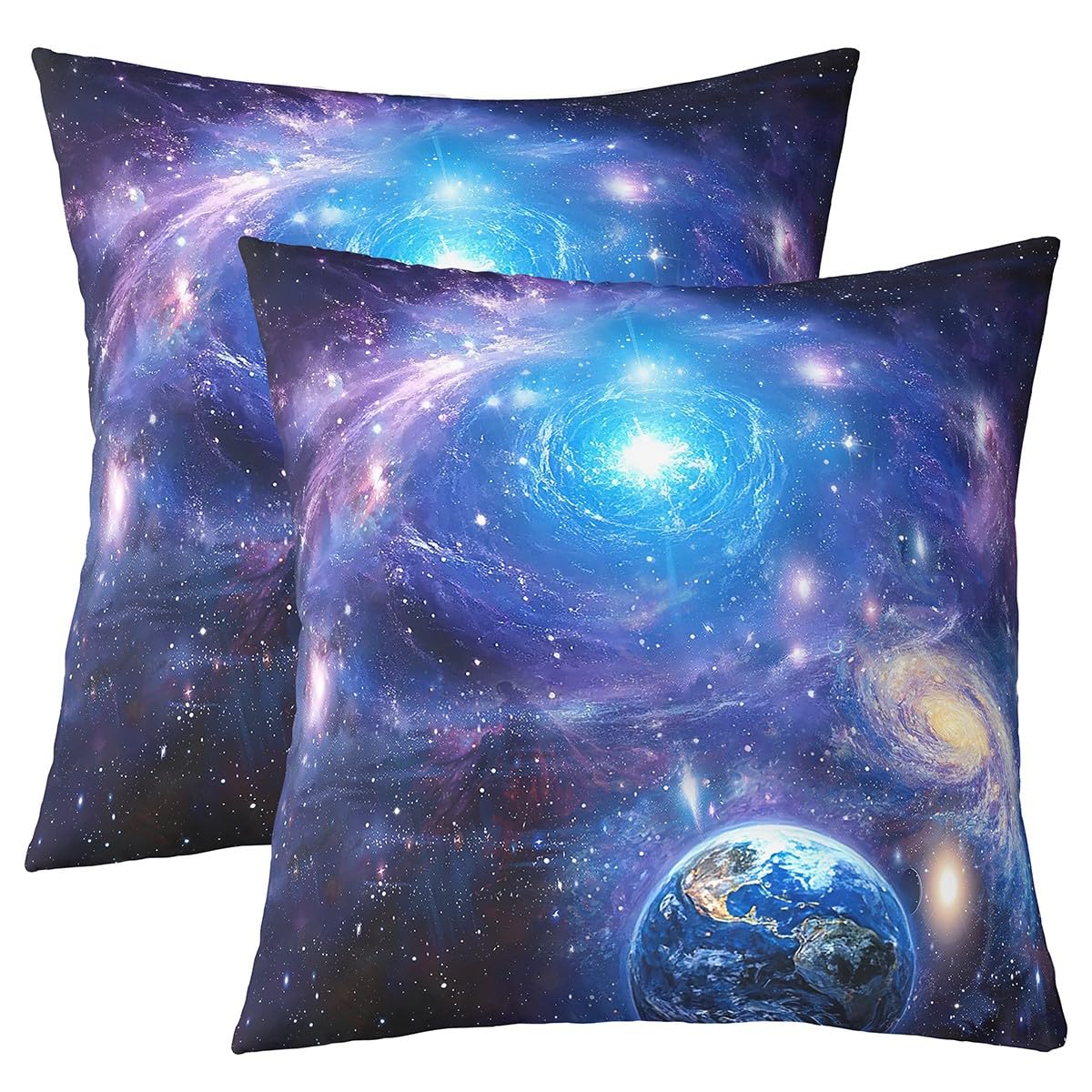 Housse de coussin galaxie 60x60 cm lot de 2 bleu et violet pour lit enfant