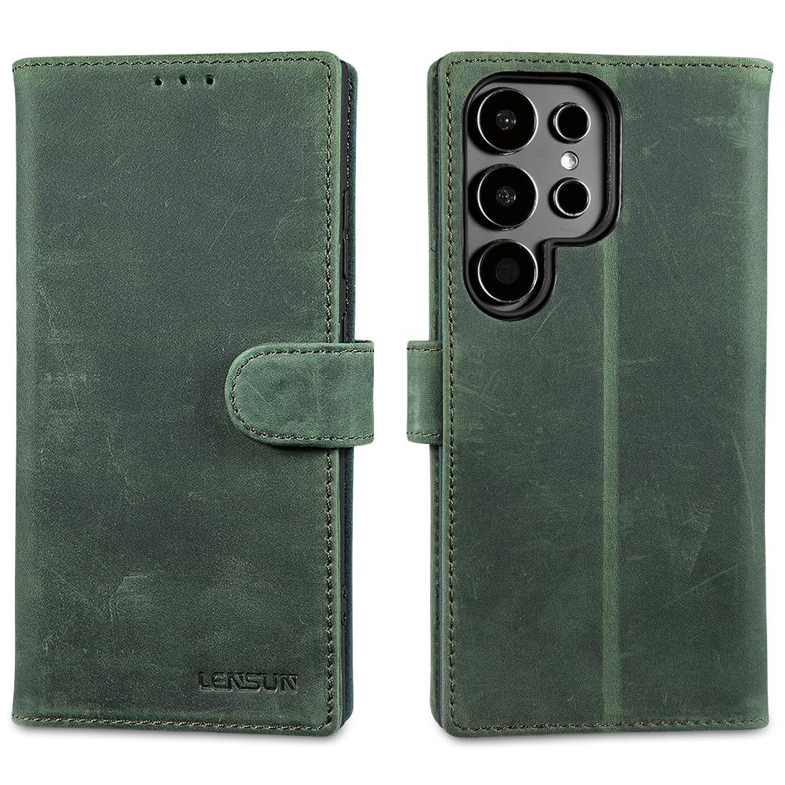 Coque Samsung S24 Ultra en cuir véritable premium rétro vert