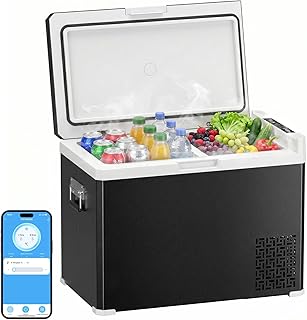 KROAK 40L Kompressor-Kühlbox mit App-Steuerung, Dual-Zone (-20°C bis +20°C), 12/24/230V – mit Trennwand – mobiler Camping-Kühlschrank für Auto, LKW, Boot