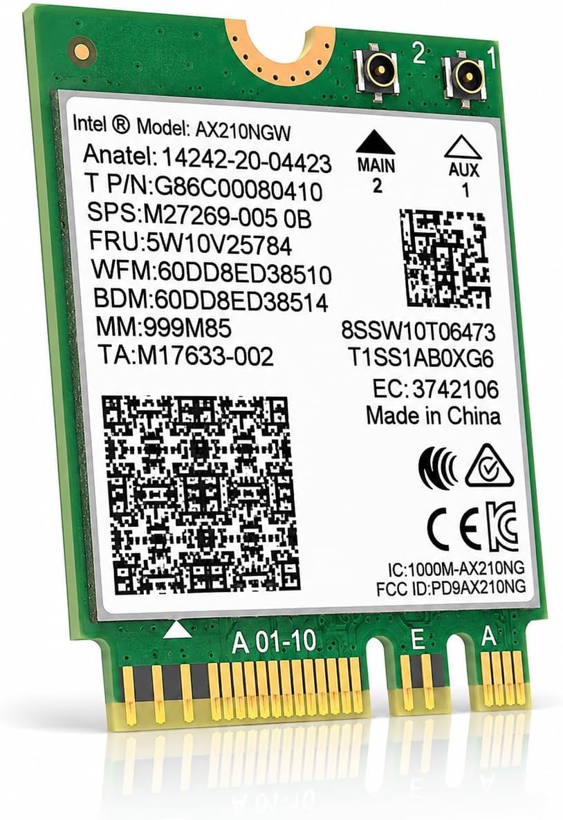 WiFi 6E AX210 NGW Wireless Card, M.2 2230 Laptop WiFi Module with Bluetooth 5.3, Tri-Band 5400Mbps Network Adapter, MU-MIMO, OFDMA, 160MHz, Supports Windows 10/11 64-bit