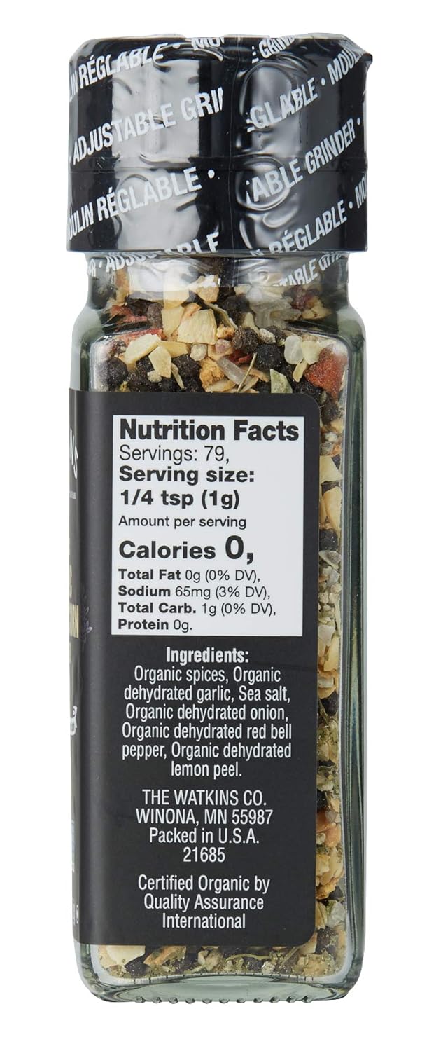 Watkins Organic Grinder, Garlic Peppercorn, 2.7 Ounce, 3-Pack