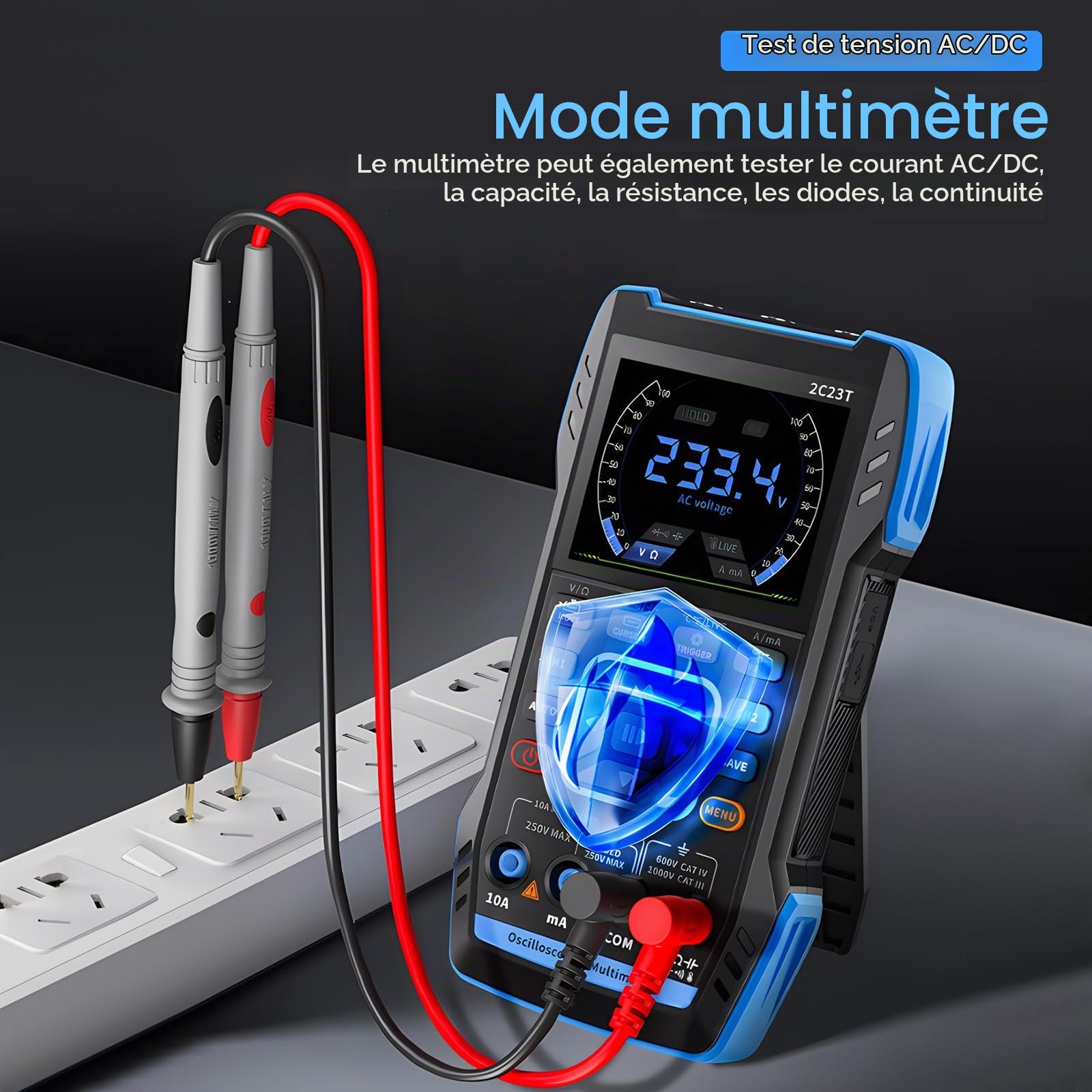 Oscilloscope, Kit Numérique Multimètre 3 en 1 Oscilloscope USB 2 canaux, Bande Passante de 10 MHz, Taux D'échantillonnage de 50 Msa/s, 10000 Points, Tension, Condensateur, Résistance, Diode