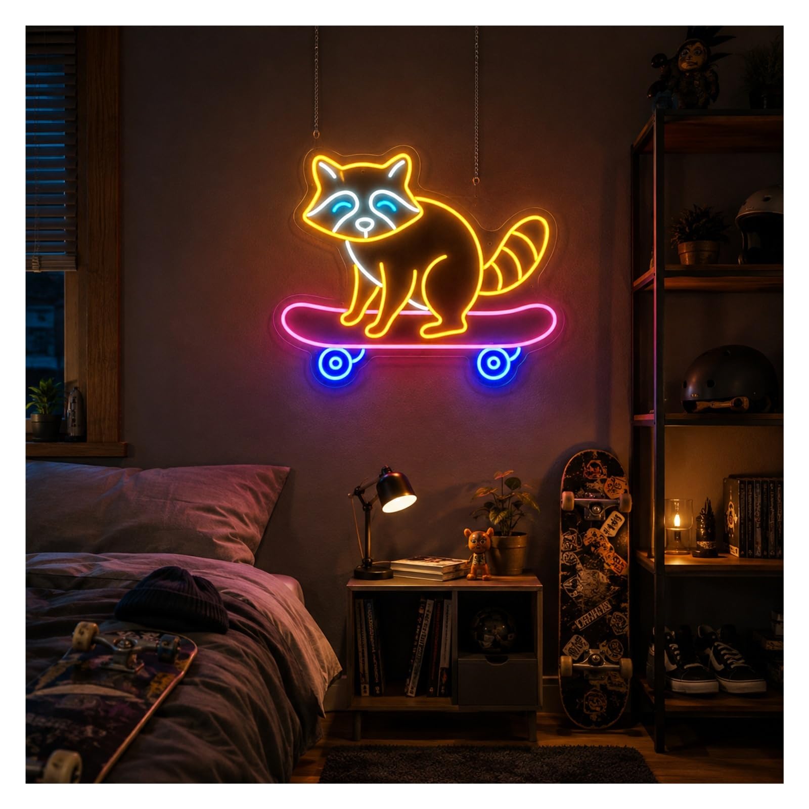 XENITE Luci al Neon Da Parete Insegna Al Neon Di Procione Skateboard