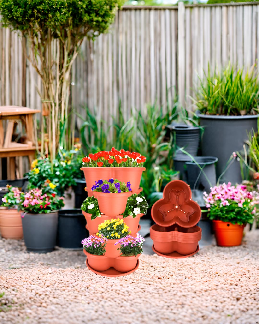 Snapklik.com : 2-Pack Stackable Planter Pots, Brick Red, 5 Tier Garden ...