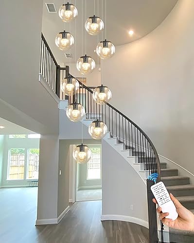 Miniatura 4 de Escalera LED de 10 luces LED moderna con globo de cristal, lámpara colgante grande para techos altos, accesorios de iluminación de entrada, villas y
