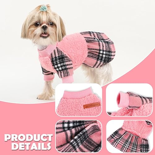 Miniatura 5 de Suéteres clásicos de color rosa para perros pequeños, suéter cálido de forro polar para perros pequeños, vestidos lindos para perros Yorkie