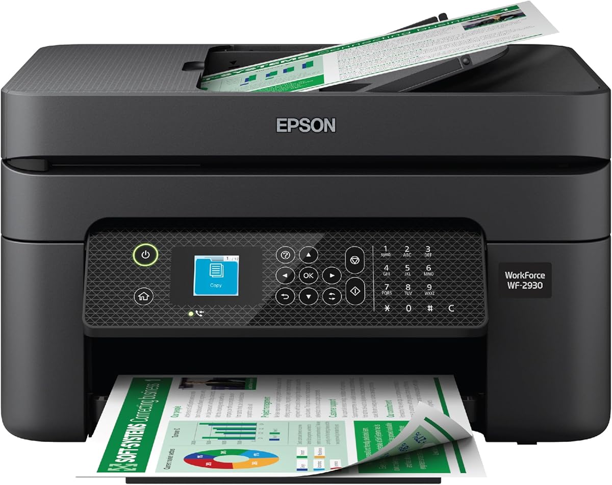 Epson Workforce WF-2930 Wireless All-in-One Printer with Scan, Copy, Fax, Auto Document Feeder, Automatic 2-Sided Printing and 1.4" Color Display,Black : Office Products