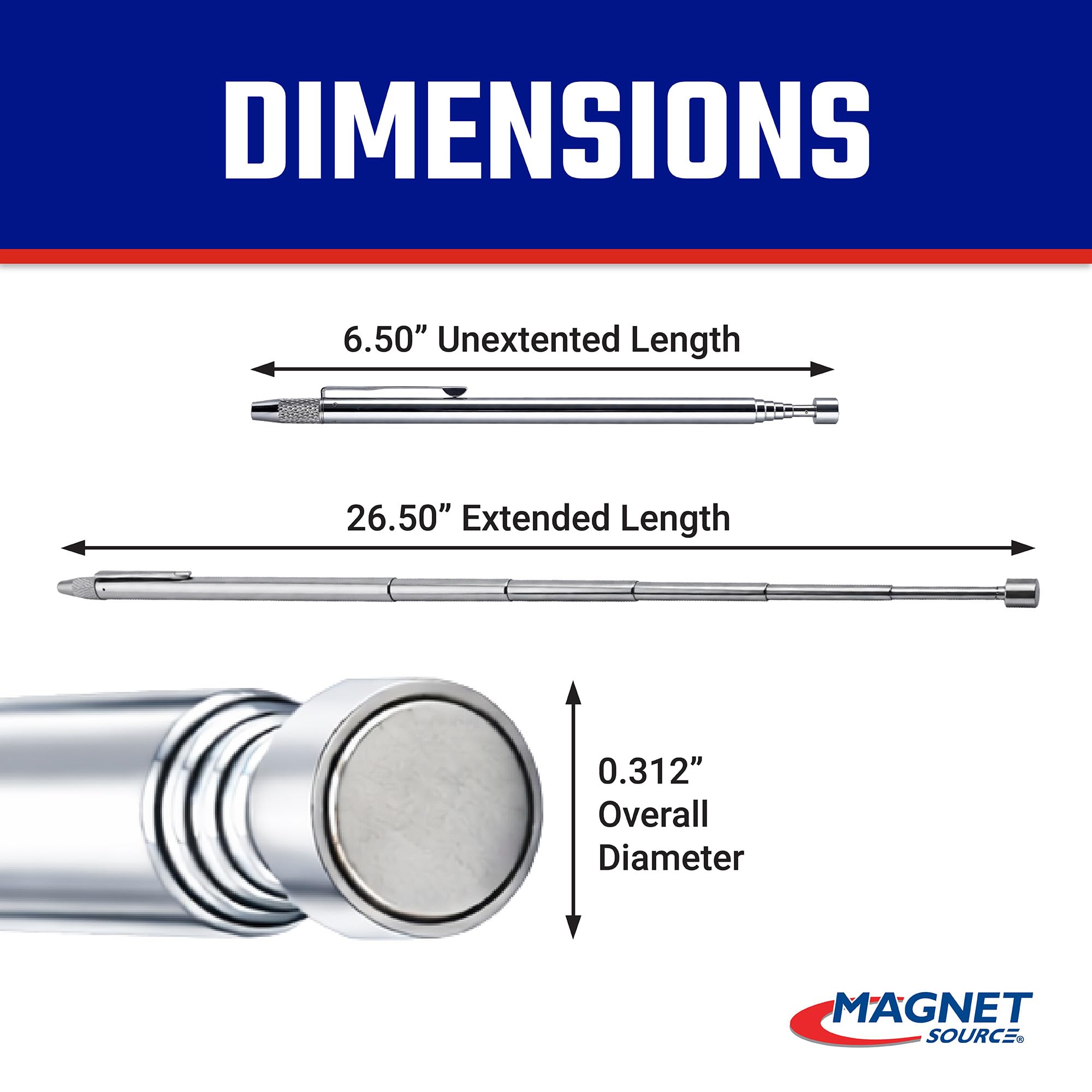 Master Magnetics 07565 Magnetic Pick-Up Tool, Telescoping, Retrieving Magnet with Scribe, 25 Length, 3 lb Hold by Master Magnetics