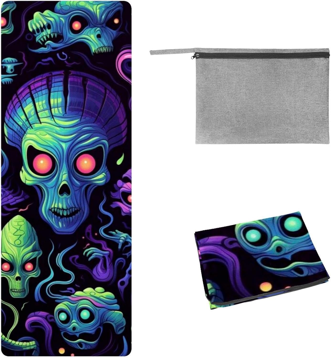 Yoga Towel, Outer Space Alien Pattern Non Slip Sweat Absorbent Hot Yoga Mat Towel for Hot Yoga, Pilates and Fitness - 72.8" x 26.8"