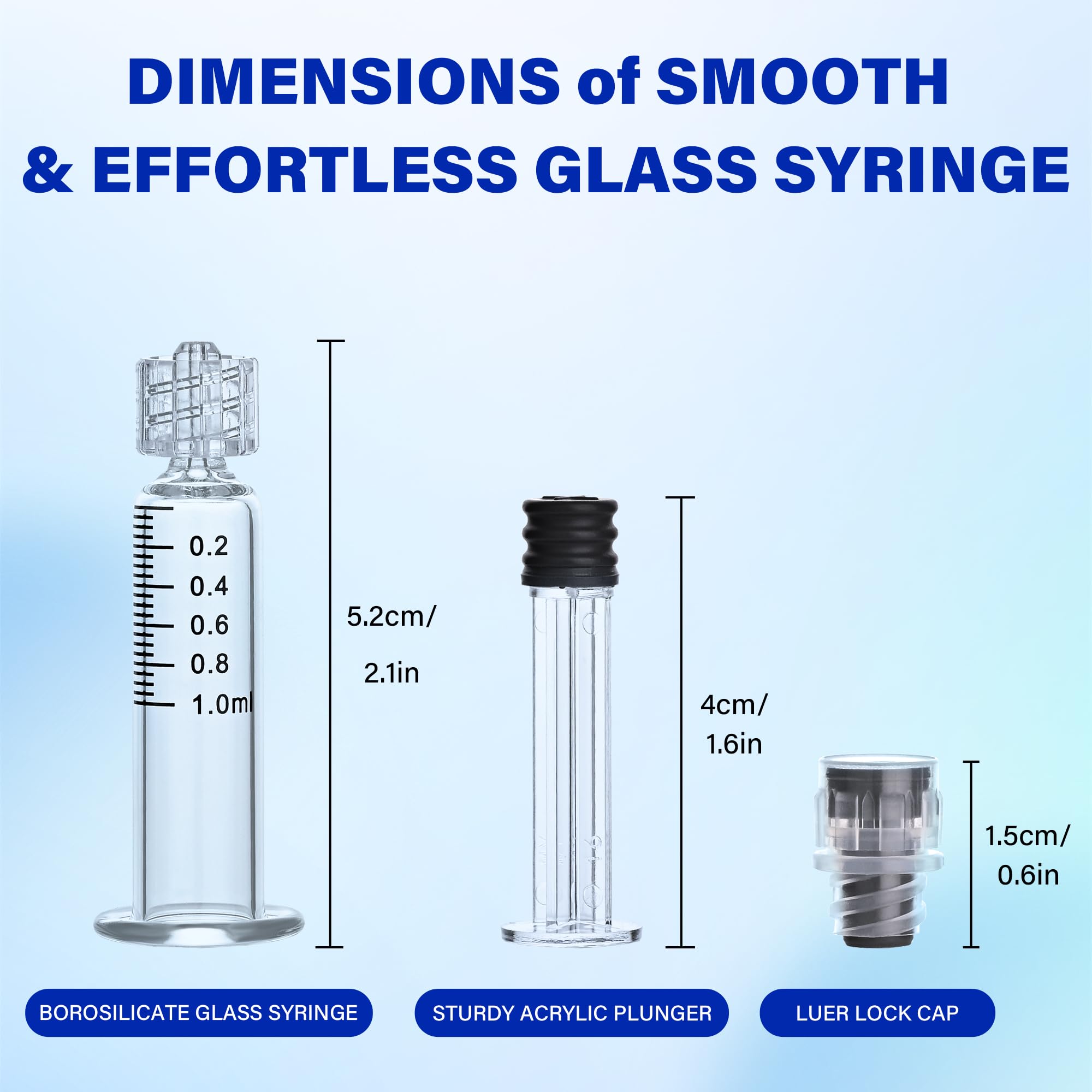 Confezione da 20 siringhe in vetro Luer Lock da 1 ml, siringhe in borosilicato per liquidi, colla, oli, inchiostro, strumenti da laboratorio e artigianato senza ago