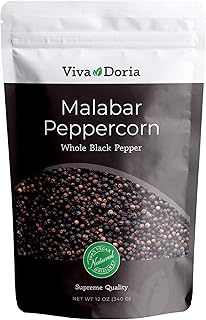Viva Doria Malabar Black Peppercorns, Whole Black Pepper, Black Peppercorn For Grinder Refills, 12 Ounces