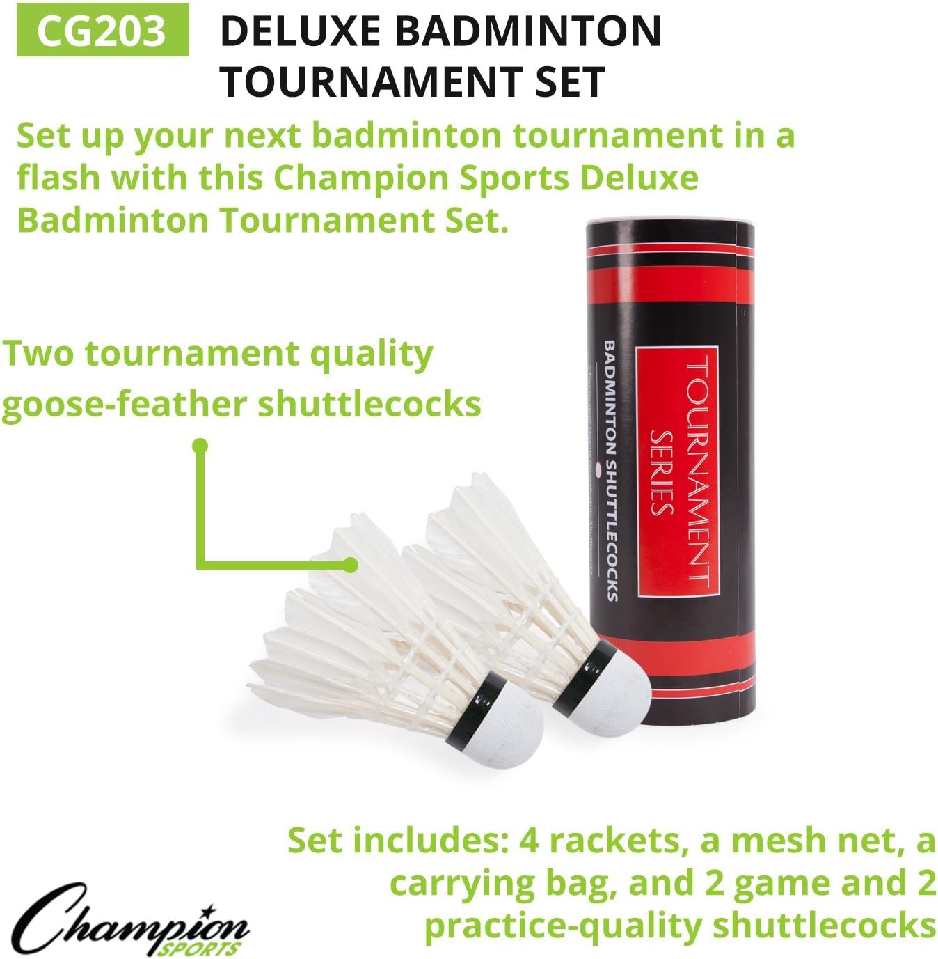 Champion Sports Outdoor Badminton Set: Net, Poles, 4 Rackets, 4 Shuttlecocks & Bag - Portable Equipment for Backyard Games, Team Sports, Adults & Kids : Sports & Outdoors