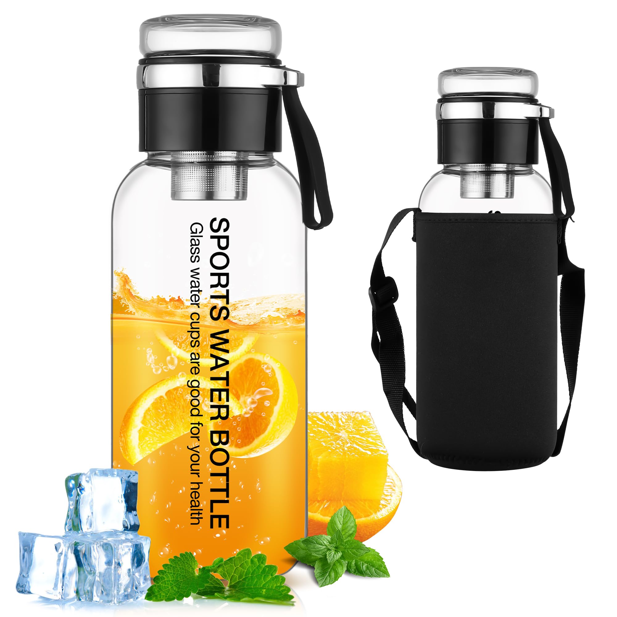 Bouilloire en verre 1,2L avec filtre en acier inoxydable pour carafe à eau