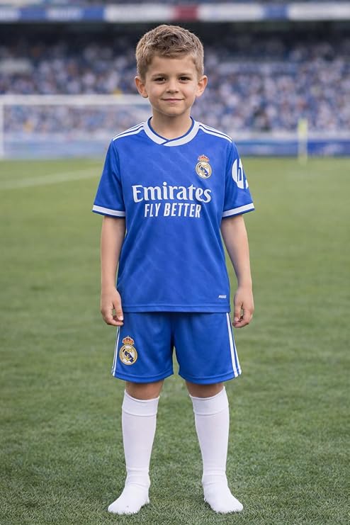 Real Madrid - Children's 3rd Kit 2025-2026 | Official Adidas Replica | T-Shirt + Trousers | Blue Design | Breathable Fabric | Ideal Gift