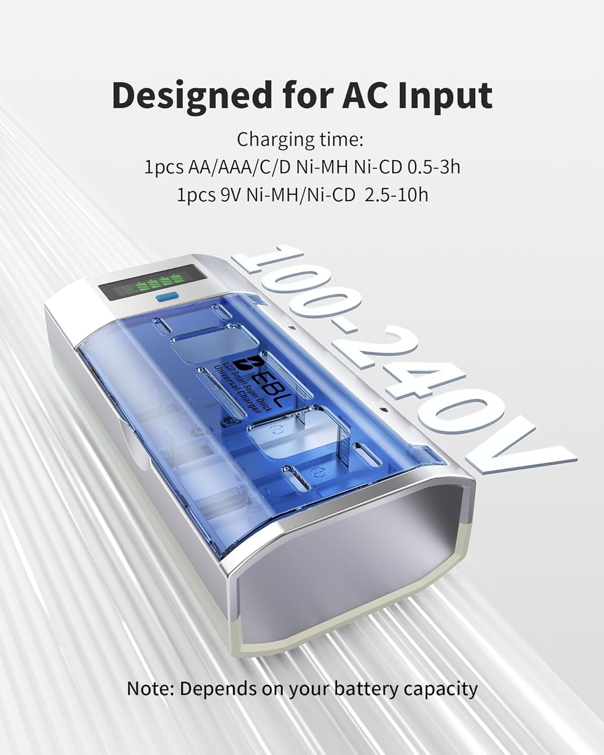 EBL Rechargeable C Batteries Pack of 8 with Universal Smart Battery Charger