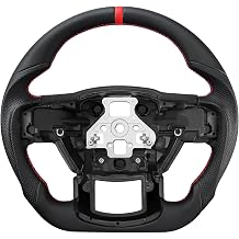 LOSCHEN Full Leather Steering Wheel for F150 Raport 2015-2020, D-shaped Flat-bottom, Full Nappa Perforated Leather Steering Wheel without Paddle Shifters